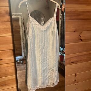 Deleting soon.  Light blue and white stripes with lace chemise / slip / nightie.